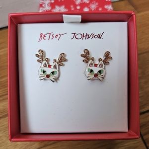 Betsey Johnson Reindeer Cat Stud Earrings